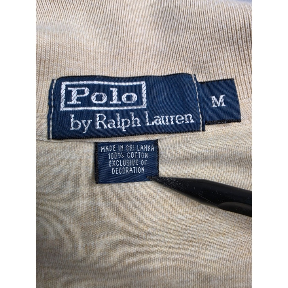 Polo Ralph Lauren Polo Rugby Shirt Men's Medium Beige 100% Cotton Performance - Picture 4 of 8